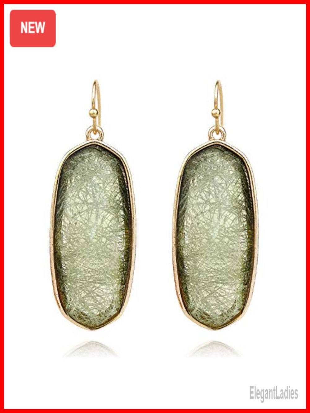 POMINA Resin Oval Dangle Earrings Gold Strand Faceted Glass Drop